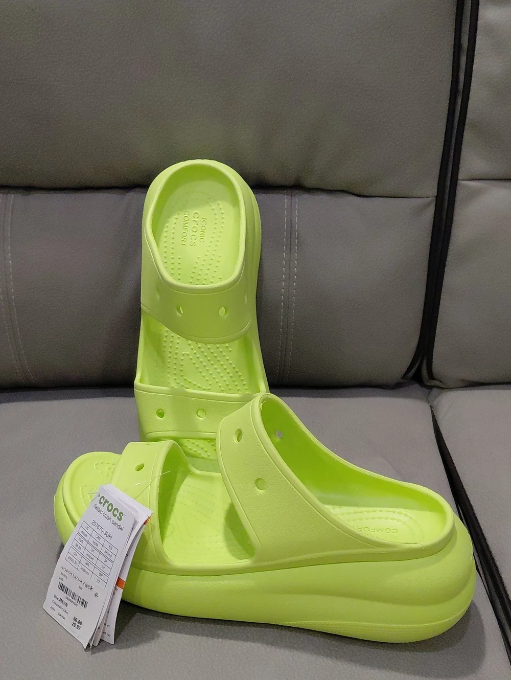 CROCS Neon Lime Dual-Strap Slide Sandals